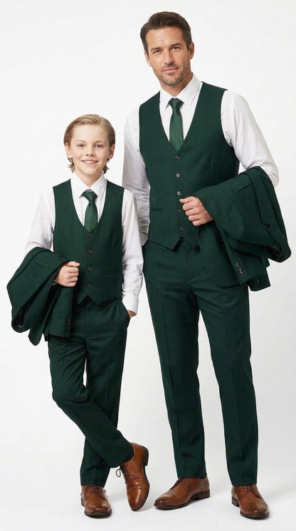Dad & Son Matching Dark Green 3-Piece Suits – Father and Son Wedding Formal Suits