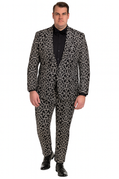 Men’s Black and Silver Sequin Tuxedo – Slim Fit 2-Piece Party and Wedding Suit with Sparkling Design- Black and White Color 3   - from alligatorwarehouse.com