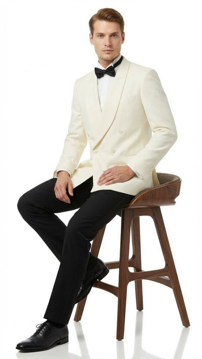Men’s Ivory Double-Breasted Shawl Lapel Tuxedo Jacket | Premium Formal Dinner Jacket for Weddings and Black-Tie Events 9   - from alligatorwarehouse.com