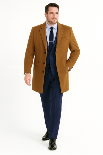 Men’s Camel Brown Wool Overcoat – Classic Long Dress Coat for Business and Casual Wear in Vecuna Color 7   - from alligatorwarehouse.com