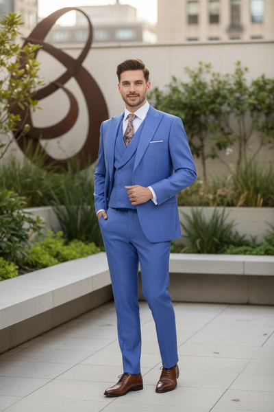 Men’s Light Blue Double-Breasted 3-Piece Suit Set – Tailored Fit Formal Business Suit in Steel Blue Sky Blue Color 5   - from alligatorwarehouse.com