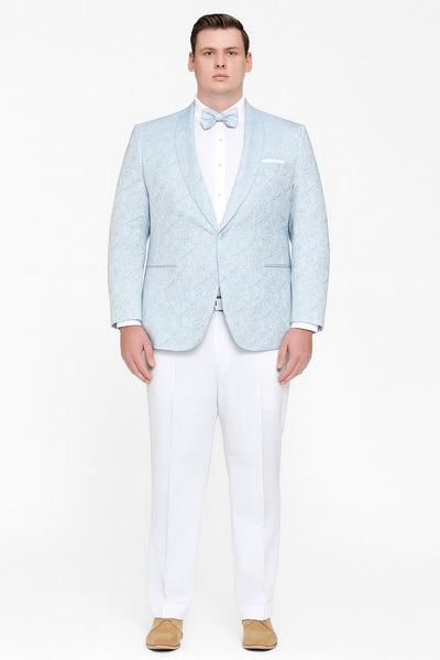 Mens Light Blue Paisley Tuxedo Jacket with Matching Bow Tie – Slim Fit Blazer for Weddings, Prom, and Formal Events 5   - from alligatorwarehouse.com