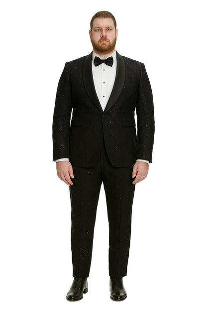 Black Sequin Tuxedo Suit with Satin Shawl Lapel – Mens Slim Fit Formal Prom and Wedding Attire