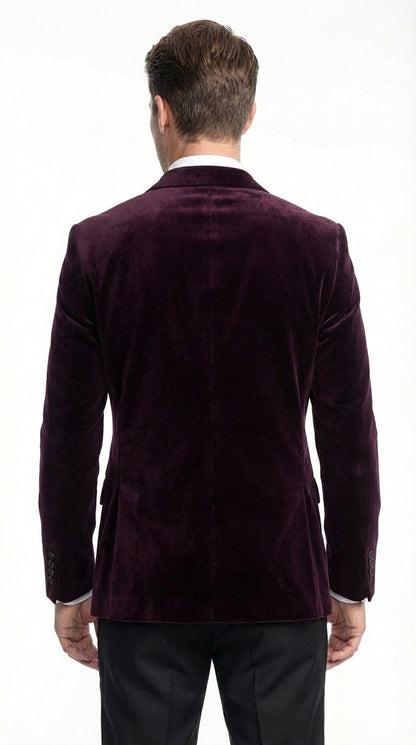 Mens Plum Eggplant Velvet Blazer Jacket – Luxury Velvet Dinner Jacket for Wedding, Tuxedo Events, Formal Parties in Burgundy Color