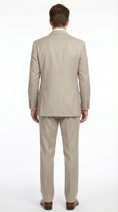 Men’s Tan Pinstripe Three Piece Suit – Classic Fit Pleated Pants  Tan Sand Beige Wedding, Church Shadow Ton on Tone  Business Suit for Men