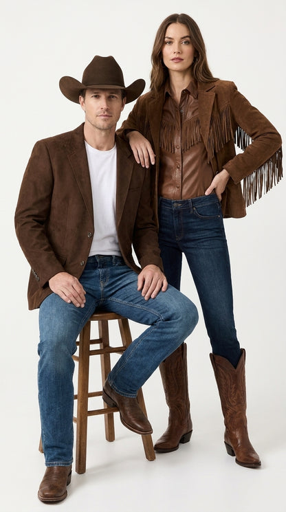 Men’s Brown Suede Western Blazer – Cowboy Sport Coat Jacket for Weddings & Country Wear