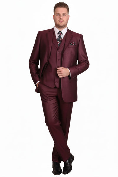Mens Burgundy 3-Piece Suit – Burgundy Three Buttons Vested Suit - Pleated Pants Classic Fit Athletic Cut 5   - from alligatorwarehouse.com