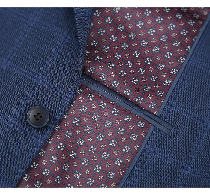 292-6 Men's Slim Fit 2-Piece Single Breasted Check Dress Suit