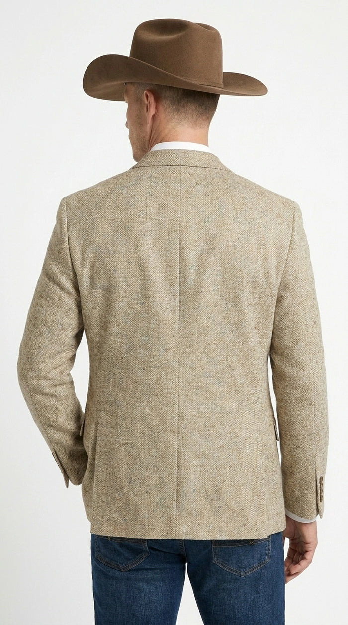Men’s Light Tan Sand Tweed Cowboy Blazer – Country Style Western Jacket for Casual, Ranch, Saco Para Vaquero