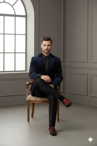 Men’s Red Glitter Tuxedo Loafers – Shiny Slip-On Dress Shoes with Black Patent Toe for Parties and Formal Events 6   - from alligatorwarehouse.com