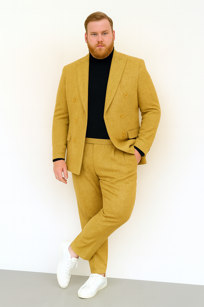 Men’s Gold Double Breasted Suit – Classic 1920s Camel Color Formal Slim Fit Suit