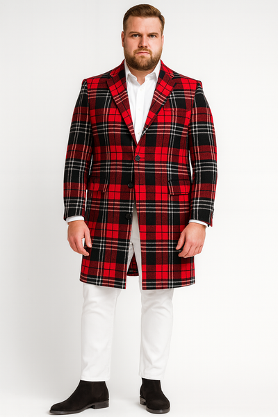 Men’s Red Plaid Wool Overcoat – Classic Tartan Check Long Coat for Stylish Winter Wear 5   - from alligatorwarehouse.com