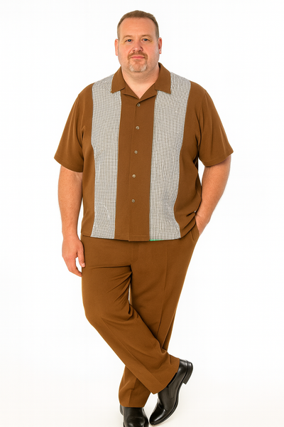 Men’s Cognac Tan Two-Piece Outfit – Short Sleeve Button-Up Shirt and Pants Set 3   - from alligatorwarehouse.com
