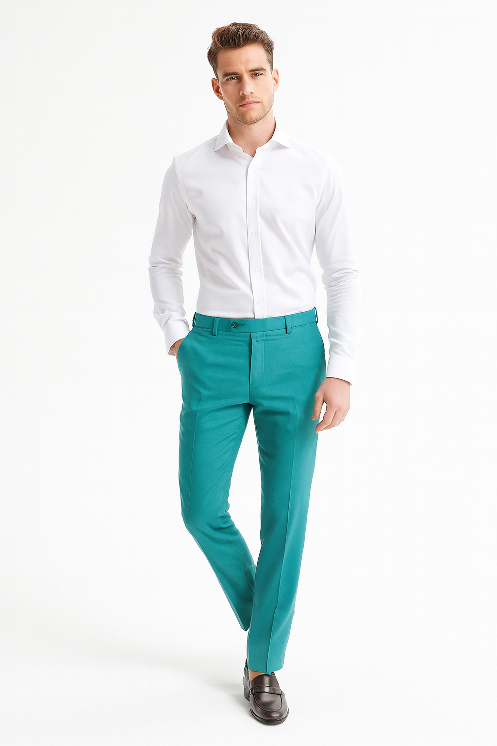 Men’s Aqua Dress Pants – Slim Fit Stylish Formal Trousers for Parties and Casual Wear in Turqoise Color