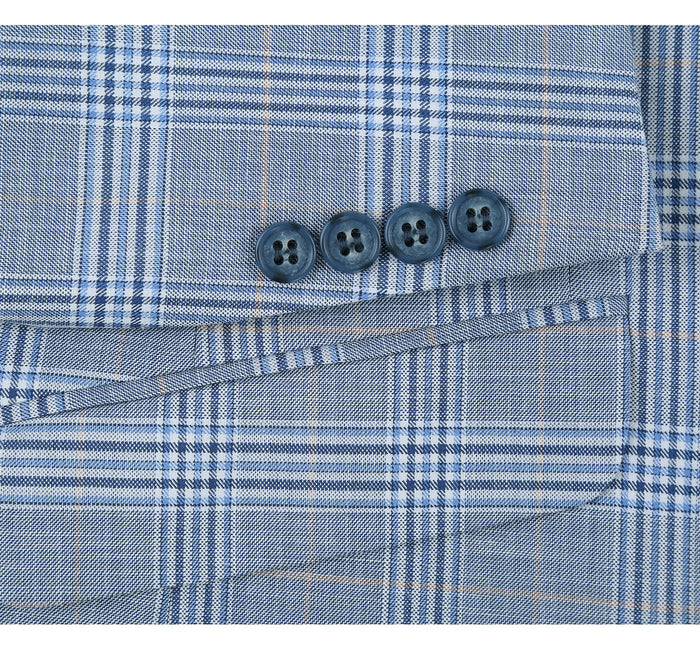 293-3 Men's 2-Piece Slim Fit Notch Lapel Stretch Windowpane Suit
