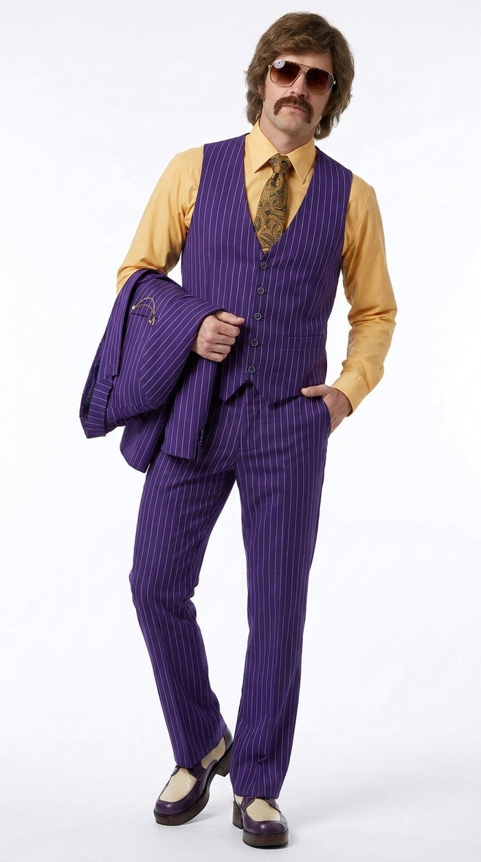 Men’s Purple Pinstripe 3-Piece Suit – 1970s Disco, Pimp, Retro Rockabilly and Party Suit