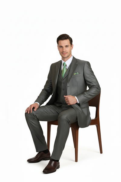Men’s Olive Green 3-Piece Suit – Classic Fit with Vest and Tie Pleated Pants Three Buttons 5   - from alligatorwarehouse.com