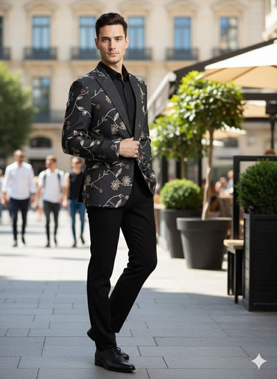 Luxury Black Floral Embroidered Blazer for Men – Designer Party and Wedding Wear Jacket 5   - from alligatorwarehouse.com