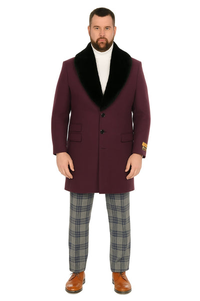 Mens Purple Wool Overcoat with Black Faux Fur Collar – Luxury Winter Dress Coat for Formal and Casual Wear 5   - from alligatorwarehouse.com