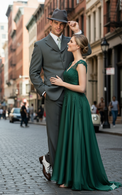 Men’s 1920s Gray Zoot Suit  – 4 Buttons  Gangster Wide Lapel Long Jacket 3-Piece Suit in Grey Color Classic Fit Pleated Pants 5   - from alligatorwarehouse.com