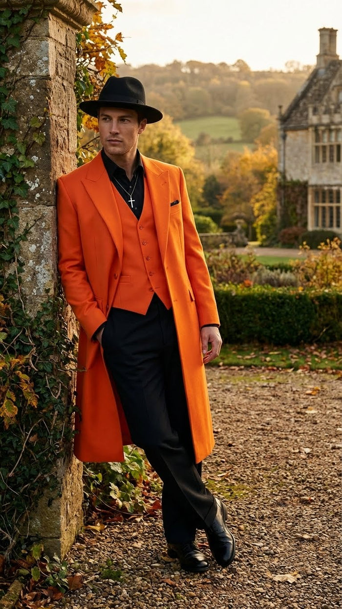 Men’s halloween Costume Orange Long Zoot Suit Set