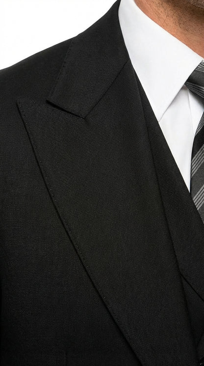 Tiglio Mens Black 3 Piece Suit – Single Button Classic Fit Pleated Wide Leg Pants Formal Business Church Suit - 100% Wool