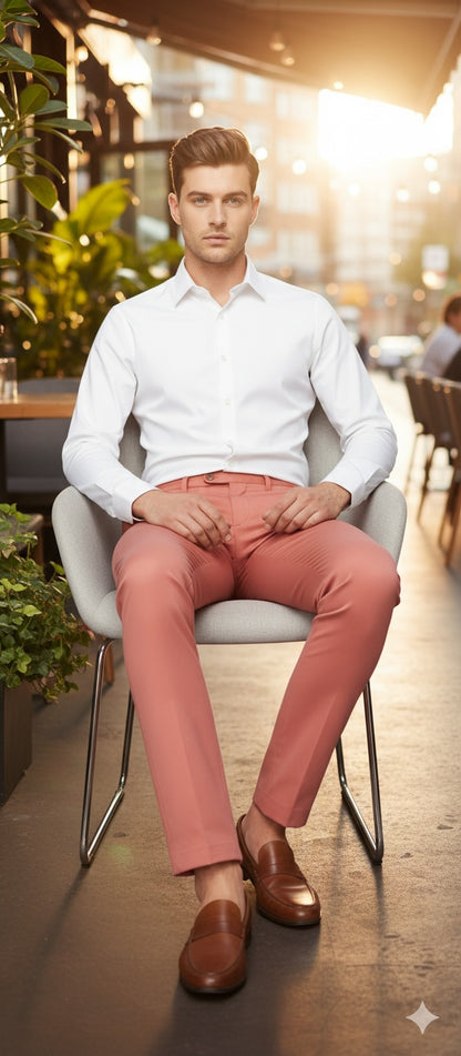 Mens Slim Fit Coral Pink Dress Pants – Stylish Formal and Casual Trousers for All Occasions