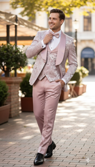 Men’s Light Pink Dusty Rose -  Floral Tuxedo Suit – Luxury Satin Shawl Lapel 3-Piece Formal Wedding and Prom Suit in Blush Mauve color