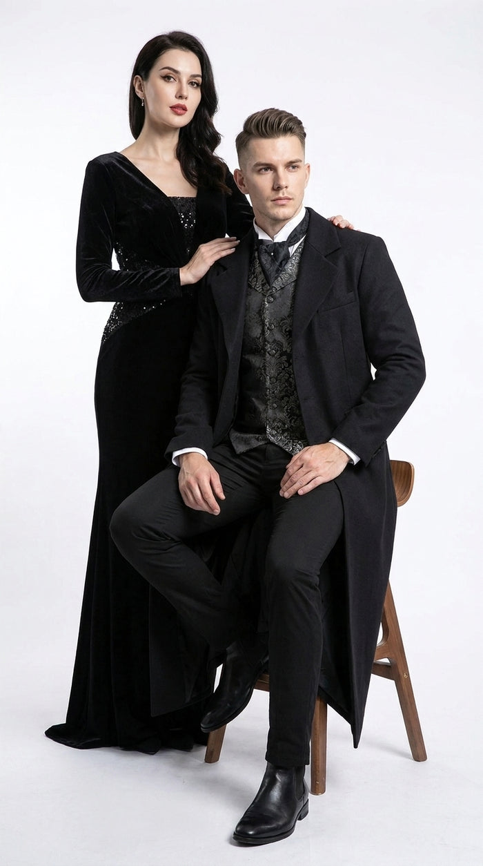 Men’s Matrix Neo Inspired Black Wool Duster Coat – Long Gothic Victorian Full Length Overcoat
