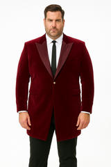 Men’s Burgundy Tuxedo in  Velvet  Long Blazer – Victorian Cutaway Tuxed  Suit 1920s Gangster Style Long Jacket with Black Pants
