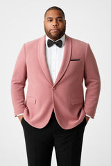 Mens Pink Velvet Tuxedo Dinner Jacket with Shawl Lapel – Slim Fit Blazer for Weddings, Prom in Rose Gold Color