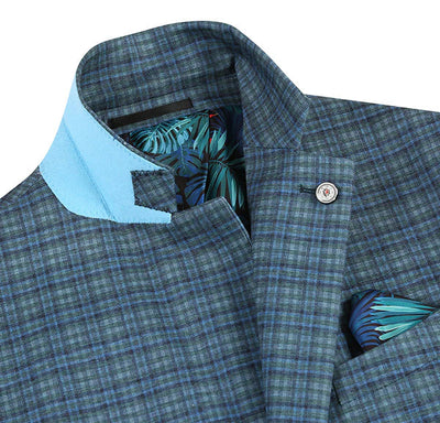 Half Canvas Slim Fit Blazer in Green Blue Check 5 SO6PS24-12_Riserva-JKT_40R  - from alligatorwarehouse.com