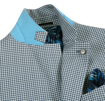 Half Canvas Slim Fit Blazer in Sage Blue Check 5 SO6PS24-9_Riserva-JKT_40R  - from alligatorwarehouse.com