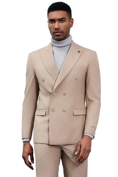 Men's Designer Stacy Adams Classic Double Breasted Suit in Tan 1 SMD282H1-07-34R  - from alligatorwarehouse.com
