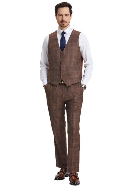 Men's Stacy Adams Vested Modern Fit Windowpane Plaid Suit in Light Brown 3 SM159H1-153-38R  - from alligatorwarehouse.com