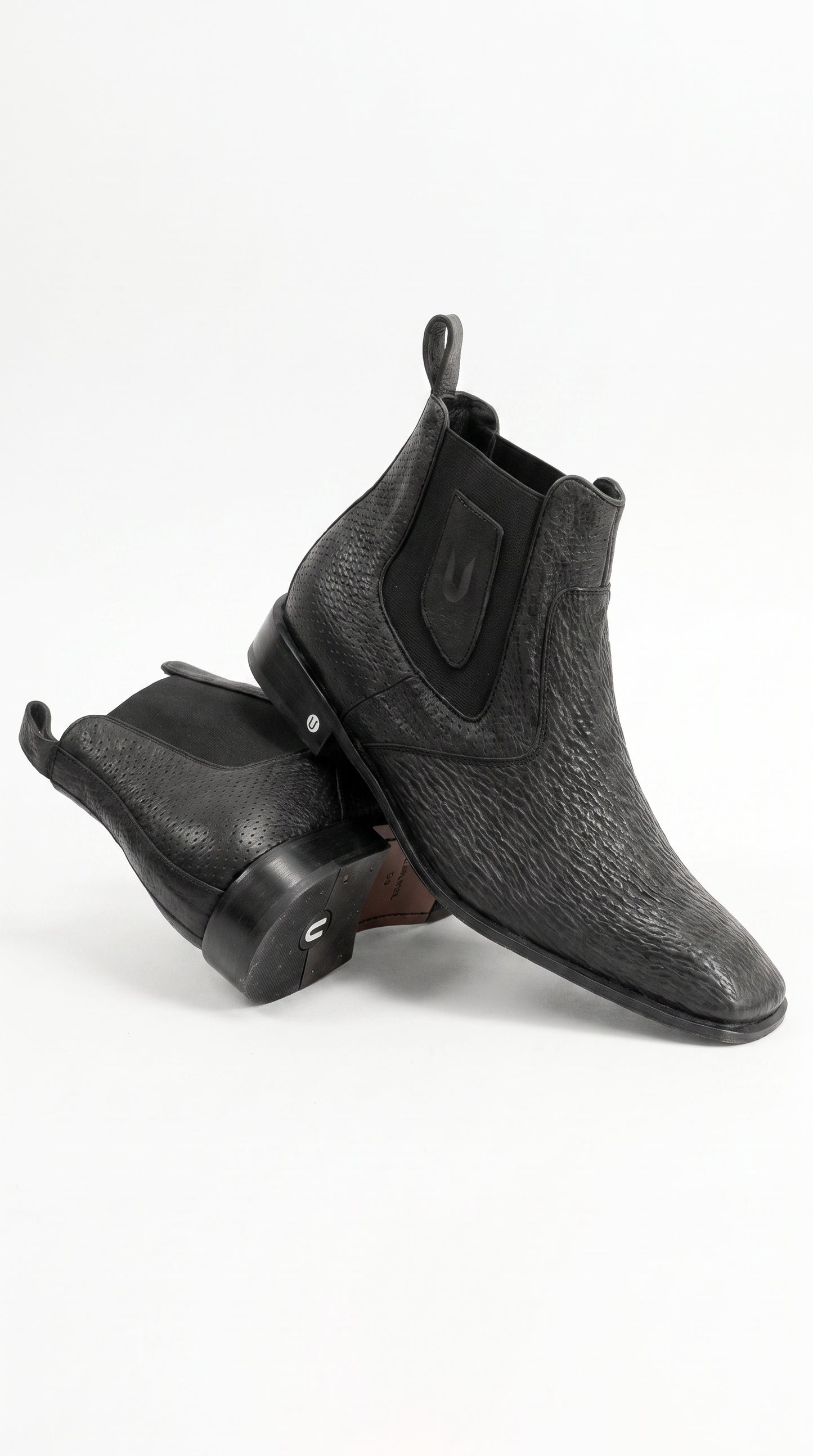 Men’s Shark Skin Cowboy Boots – Black Exotic Leather Western Chelsea Ankle Boots by Vestigium
