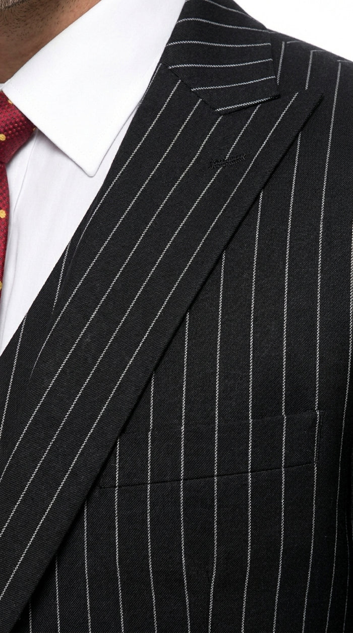 Men’s Gomez Addams Black Pinstripe 3 Piece Suit – Vintage Gangster Gothic Style Suit