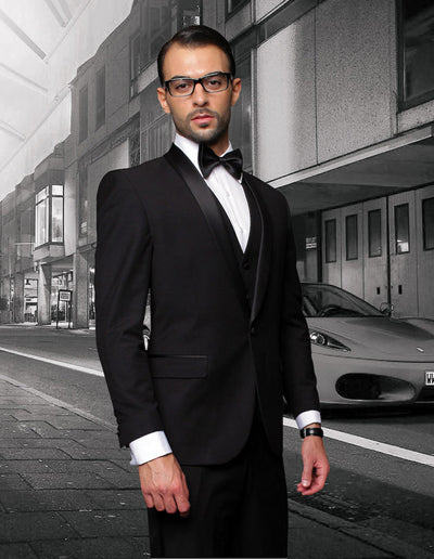 Mens Wool One Button Modern Fit Vested Shawl Prom Tuxedo in Black 1 TUX-SH_BLACK_34S  - from alligatorwarehouse.com