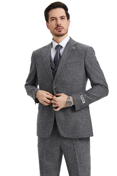 Men's Stacy Adams Vested Vintage Herringbone Tweed Suit in Grey 3 SM325H1-01-38R  - from alligatorwarehouse.com