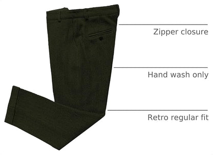 Mens Vintage Tweed Dress Pants Slacks Trousers Regular Fit Suit Pants in Army Green