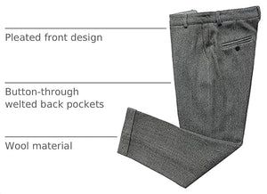 Mens Vintage Tweed Dress Pants Slacks Trousers Regular Fit Suit Pants in Grey - view 3
