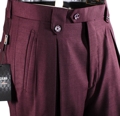 Tiglio Luxe Burgundy Wide Leg, Pure Wool Dress Pants 2576 2   - from alligatorwarehouse.com