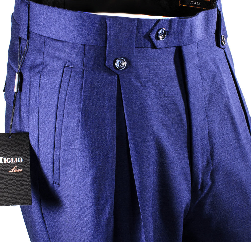 Tiglio Luxe French Blue Wide Leg, Pure Wool Dress Pants 2576
