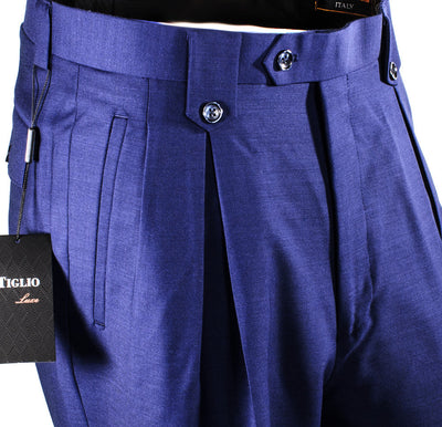 Tiglio Luxe French Blue Wide Leg, Pure Wool Dress Pants 2576 2   - from alligatorwarehouse.com