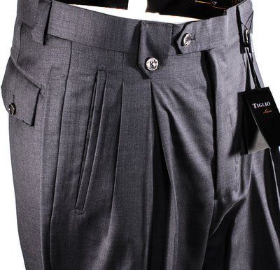 Tiglio Luxe Gray Wide Leg, Pure Wool Dress Pants 2576 TIG1008 2   - from alligatorwarehouse.com