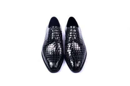 C01505-6291C Croco Print Lace Up Black