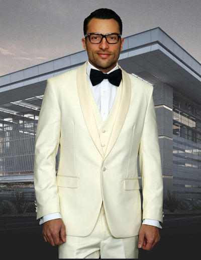 Mens Wool One Button Modern Fit Vested Shawl Prom Tuxedo in Ivory 1 TUX-SH_OFFWHITE_36S  - from alligatorwarehouse.com