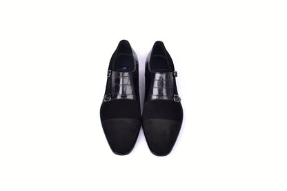 C00017-6433 Cap toe Monk strap-Black Suede