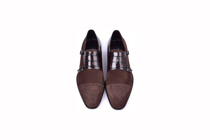 C00016-6433 Cap toe Monk strap-Brown Suede