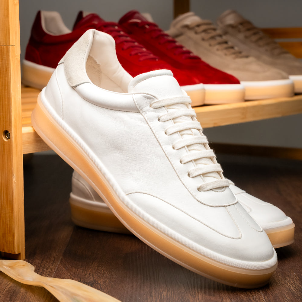 Zelli Gotti Minimalist Sneaker in Supple White Nappa Leather